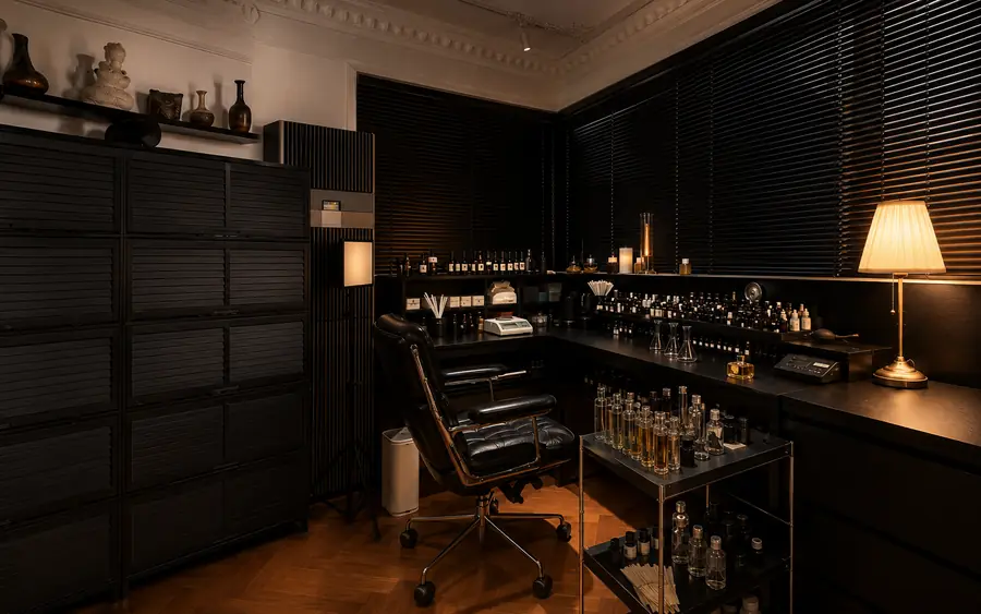 Warm fragrance studio with perfume materials